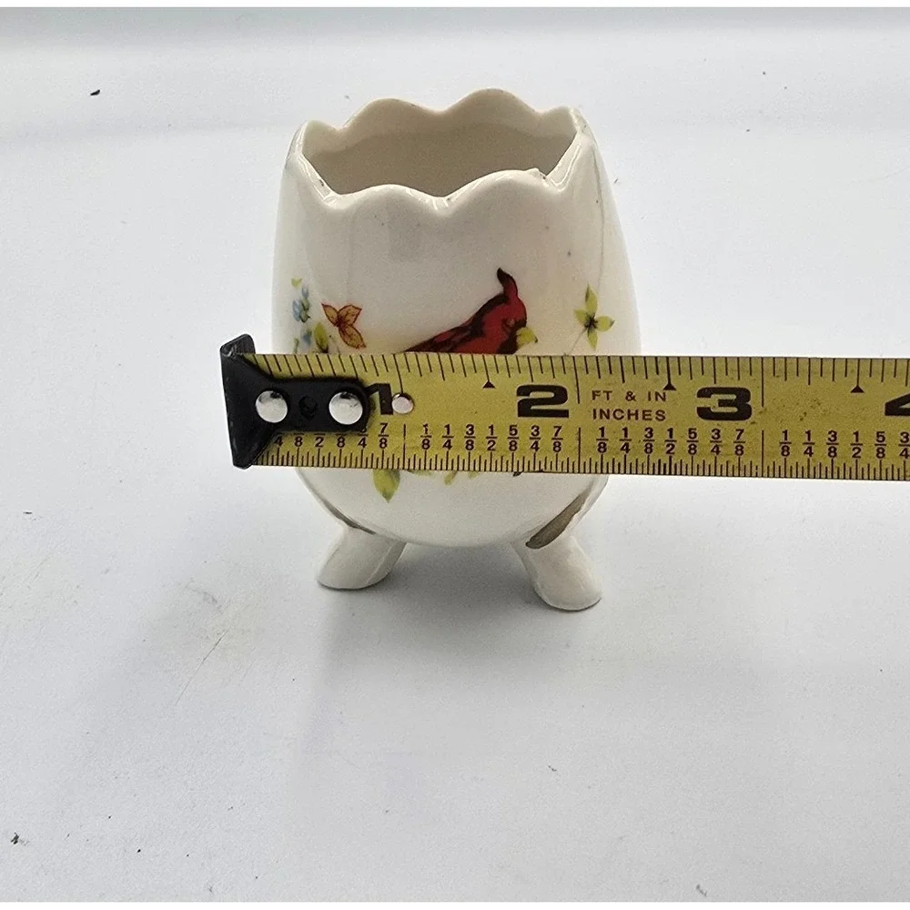 3-Footed Cardinal Ceramic Egg‎ Shaped Scalloped Rim Planter Vase Cup 3